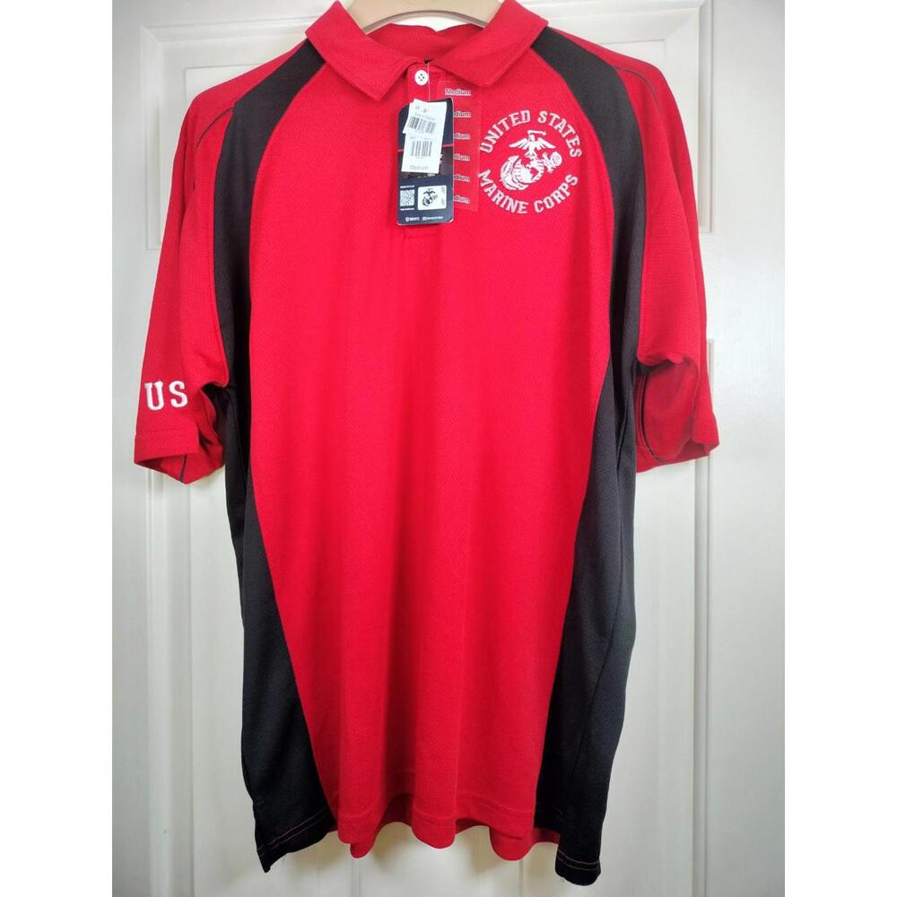 New with Tags USMC Men's Performance Polo‎ Shirt Red/Black Size Medium Licenced